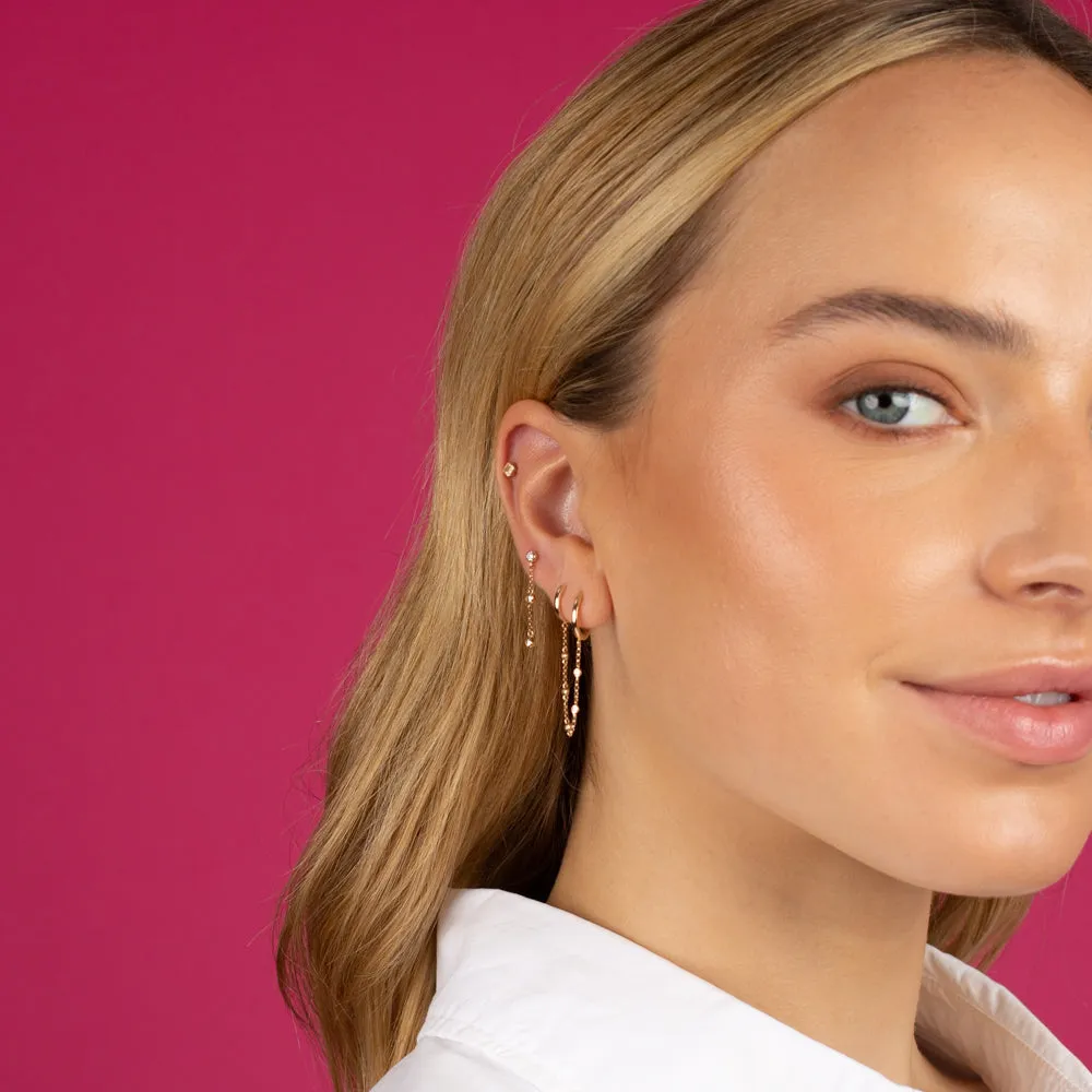 Diamond Bezel Station Chain Double Huggie Earring 14K sold by Adina Eden's product image thumbnail 2