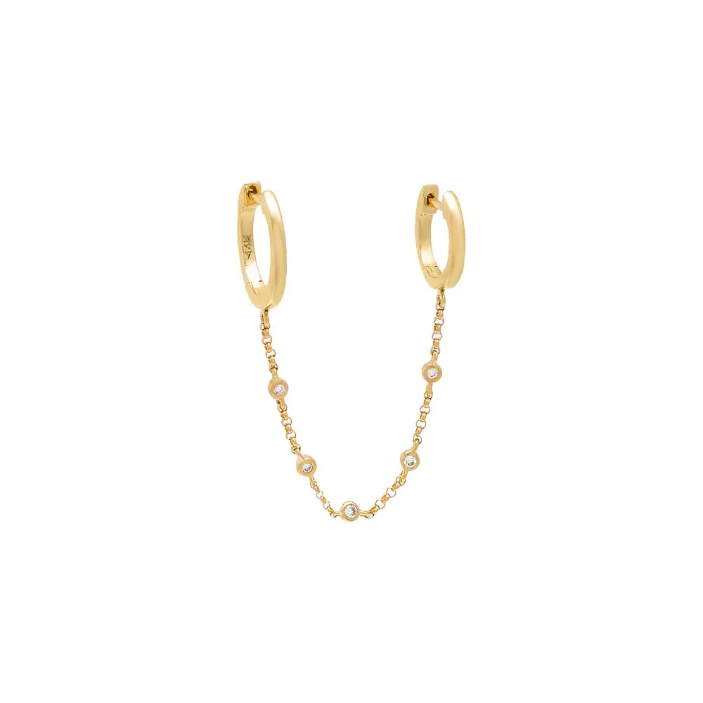 Diamond Bezel Station Chain Double Huggie Earring 14K sold by Adina Eden's