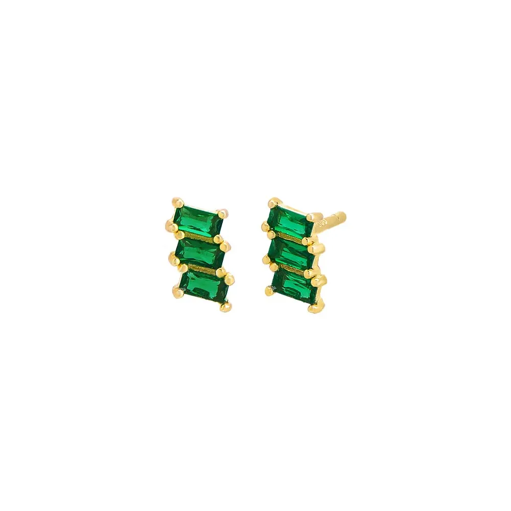 Colored Mini Triple Baguette Stud Earring sold by Adina Eden's
