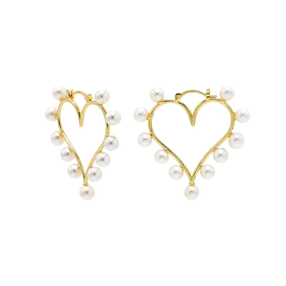 Pearl Rimmed Heart Shape Hoop Earring sold by Adina Eden's