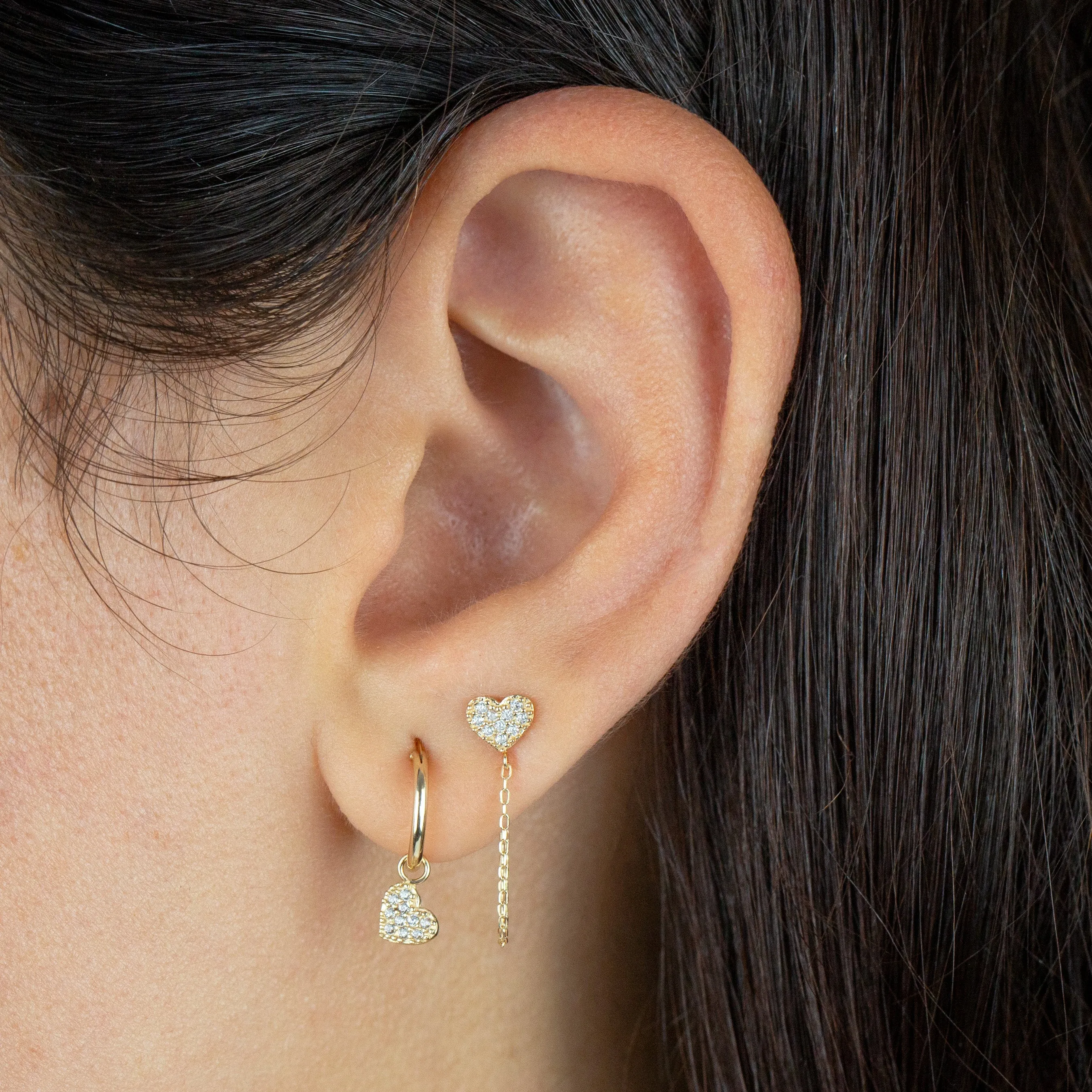 Pavé Heart Chain Stud Earring 14K sold by Adina Eden's product image thumbnail 2