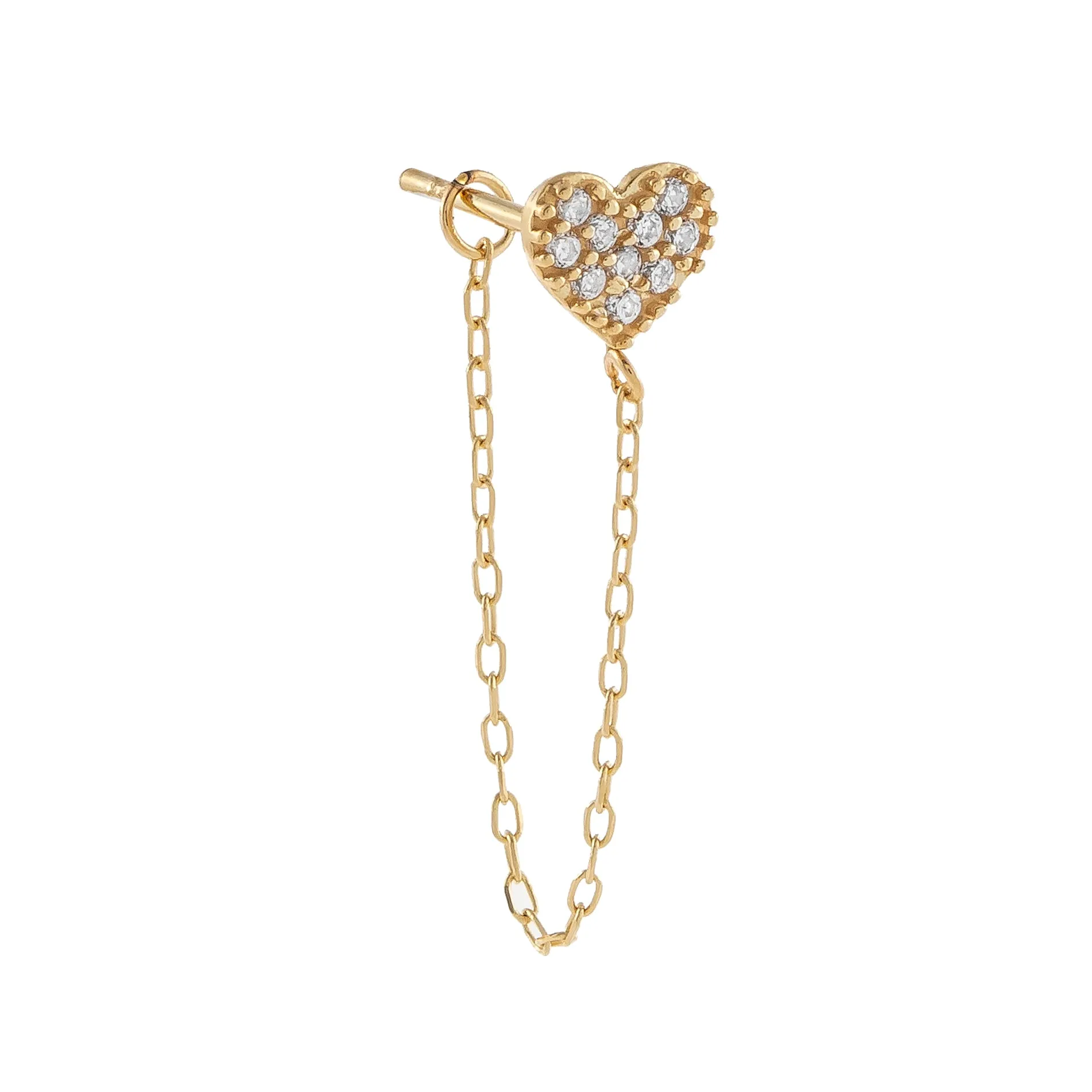 Pavé Heart Chain Stud Earring 14K sold by Adina Eden's