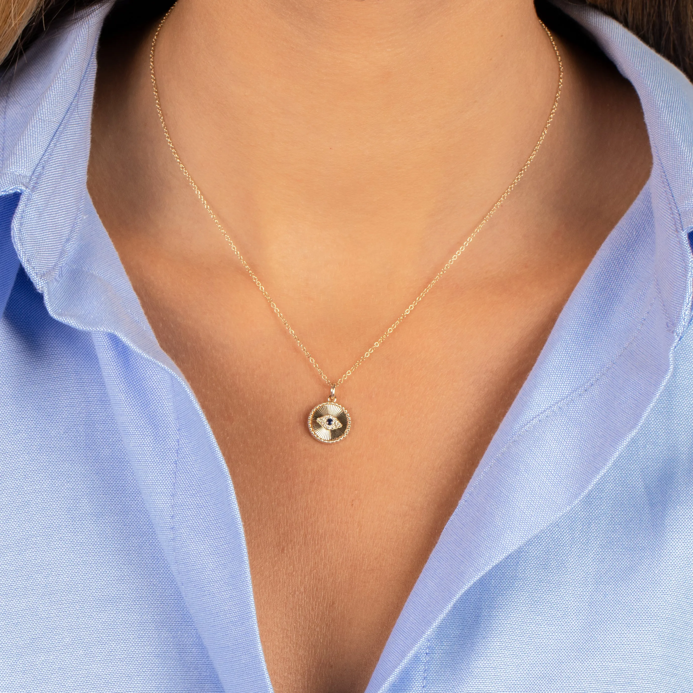 Diamond Evil Eye Disc Pendant Necklace 14K sold by Adina Eden's product image thumbnail 4
