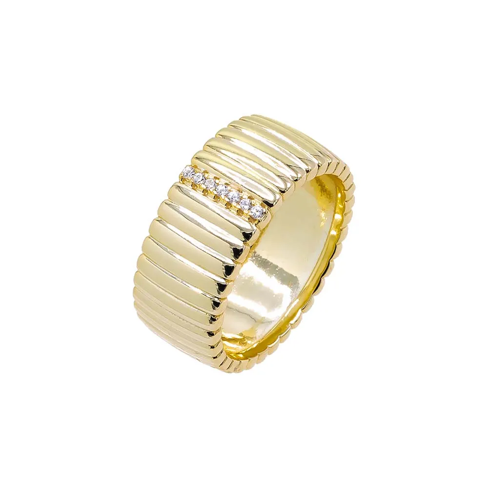 Solid/Pave Ridged Wide Band Ring sold by Adina Eden's