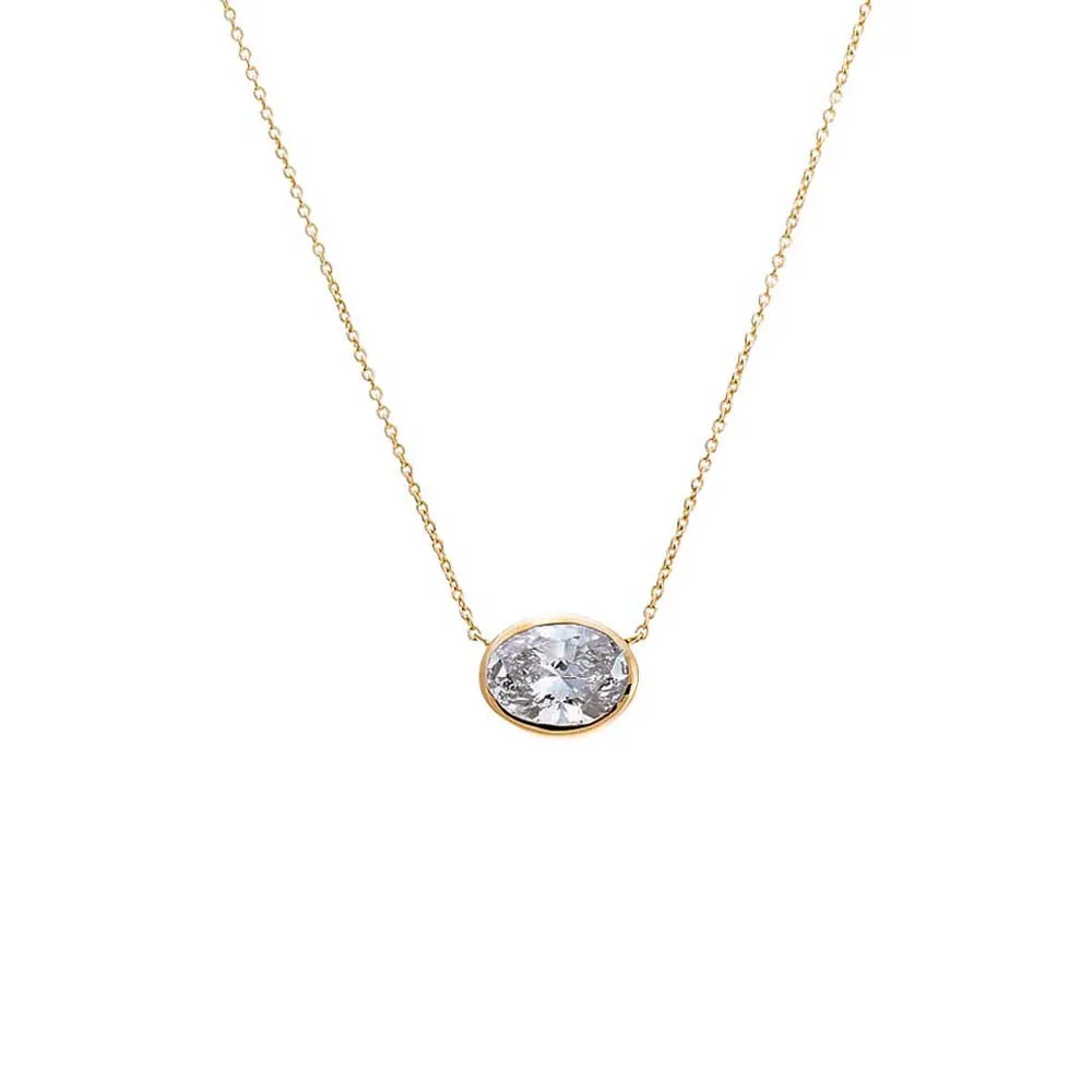 Lab Grown Diamond Oval Bezel Necklace 14K sold by Adina Eden's