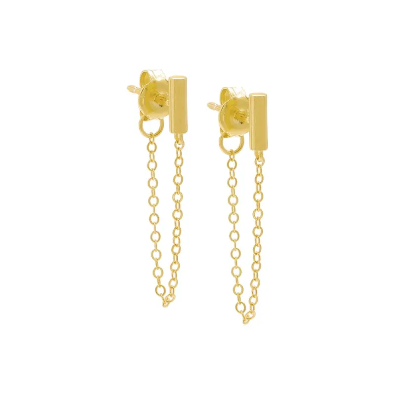 Tiny Solid Bar Front Back Chain Stud Earring sold by Adina Eden's