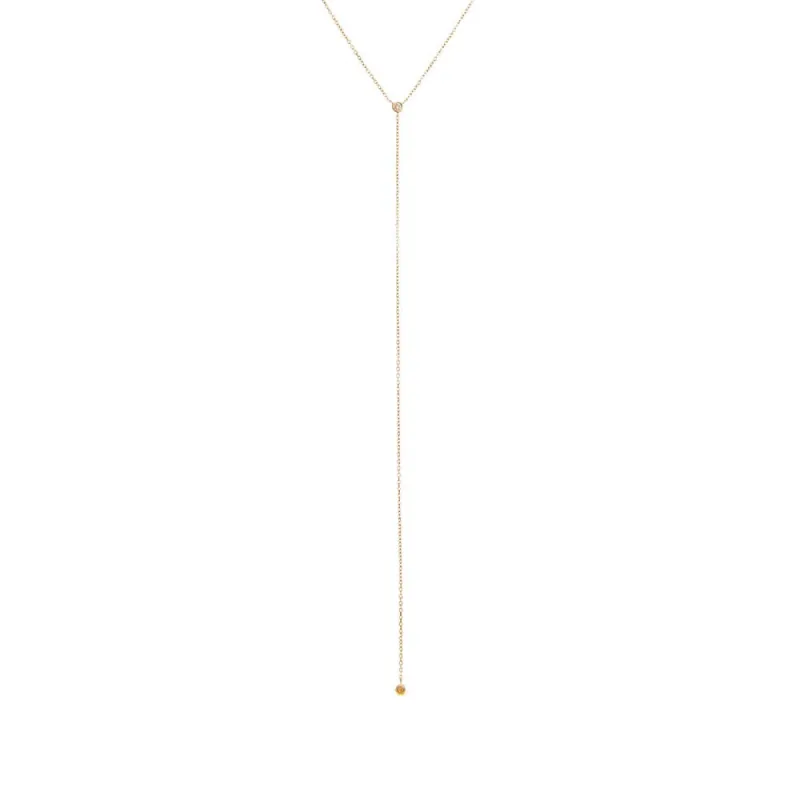 Diamond Double Solitaire Bezel Lariat Necklace 14K sold by Adina Eden's
