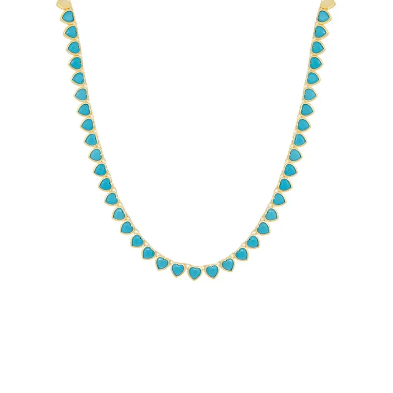 Turquoise Heart Bezel Tennis Necklace sold by Adina Eden's