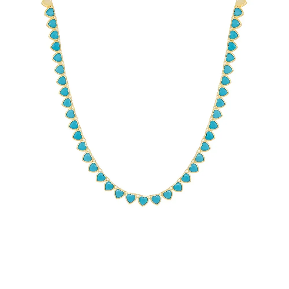 Turquoise Heart Bezel Tennis Necklace sold by Adina Eden's