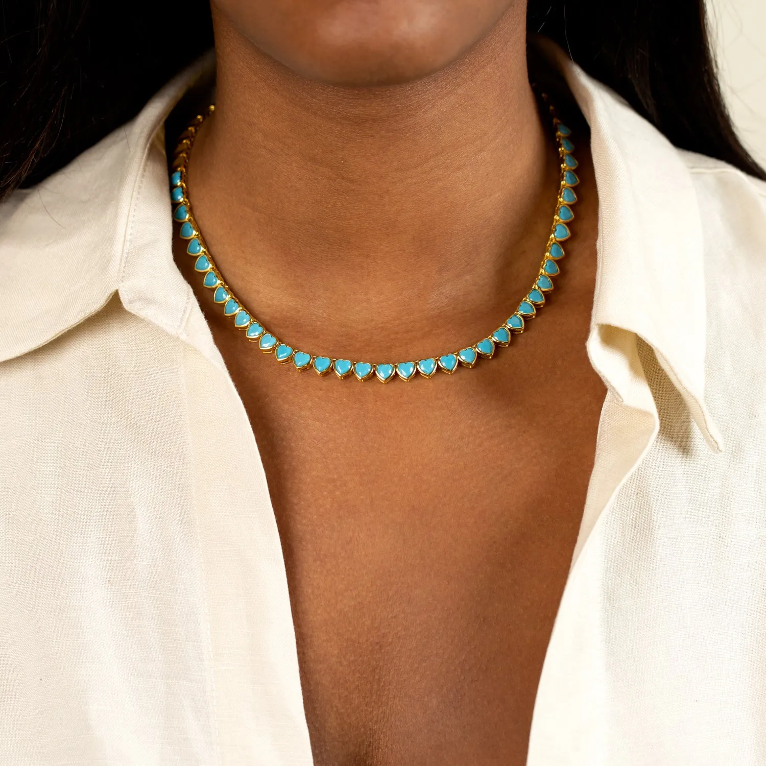 Turquoise Heart Bezel Tennis Necklace sold by Adina Eden's product image thumbnail 2