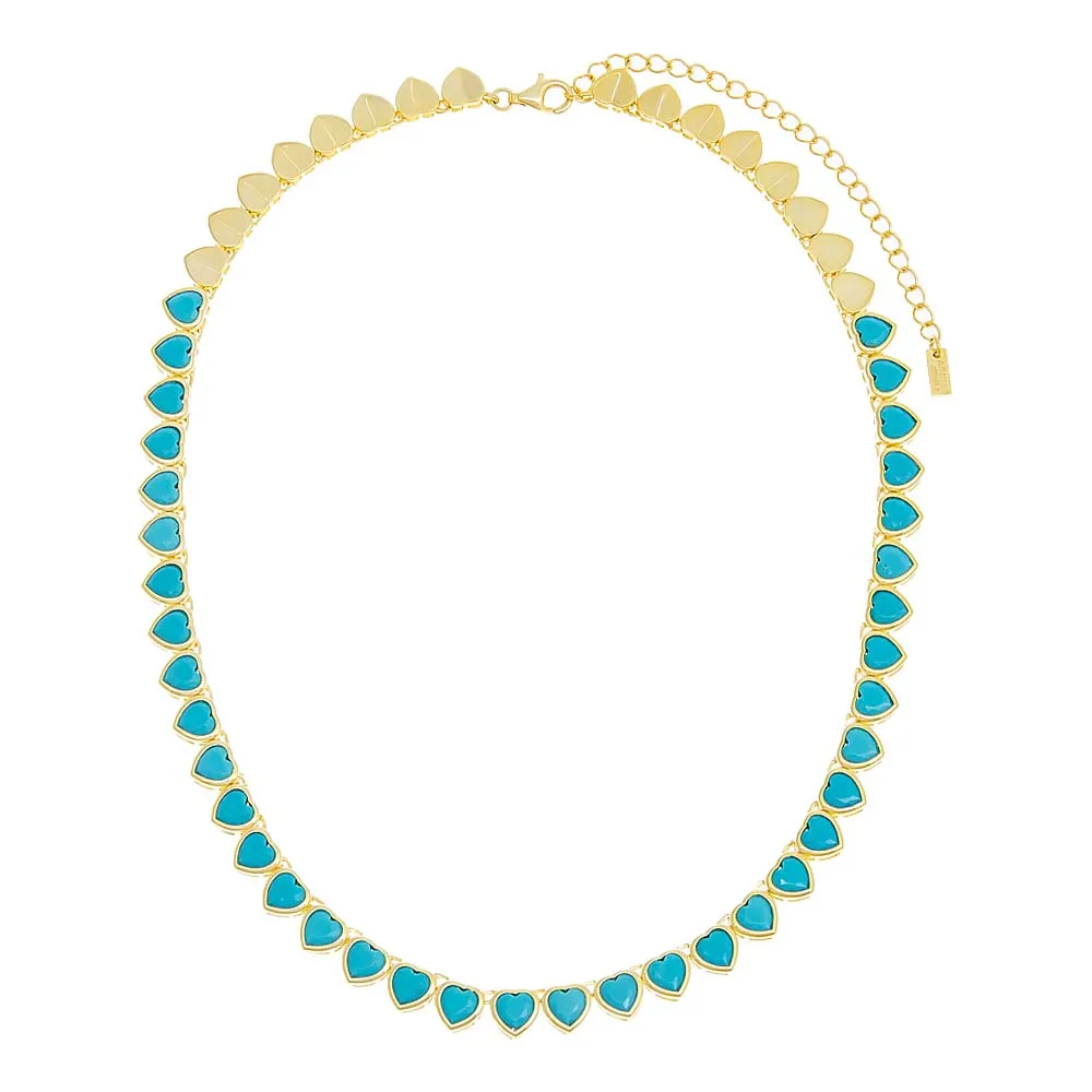 Turquoise Heart Bezel Tennis Necklace sold by Adina Eden's product image thumbnail 4