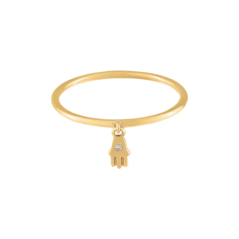 Diamond Hamsa Charm Ring 14K sold by Adina Eden's