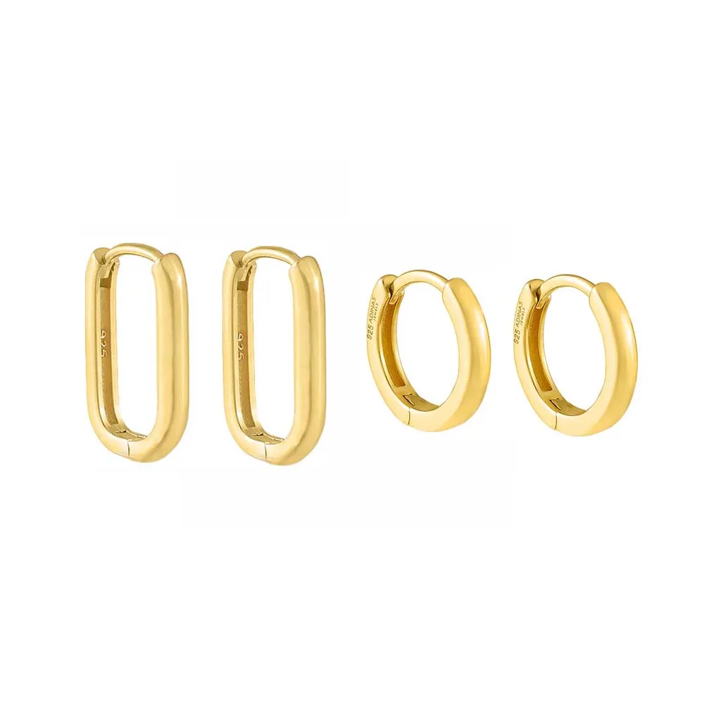 The Oval & Round Solid Huggie Combo Set sold by Adina Eden's