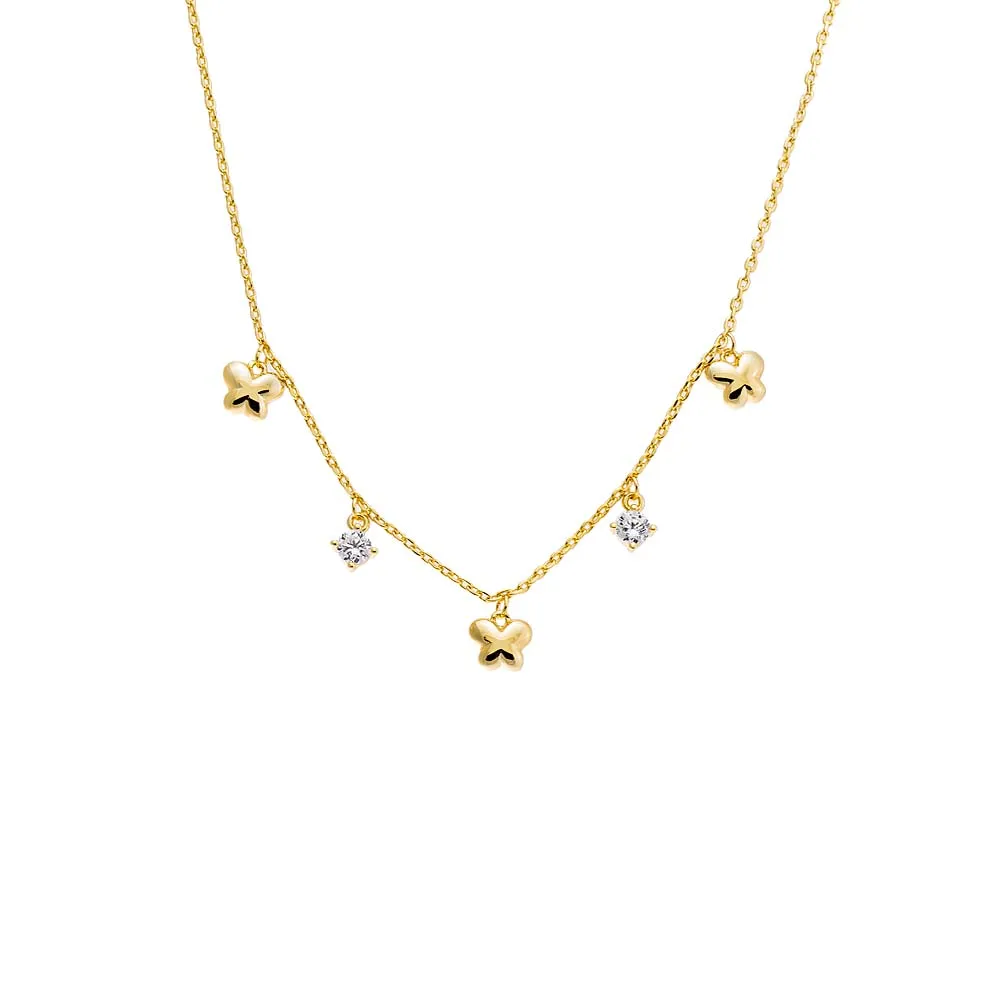 CZ X Puffy Butterfly Dangling Necklace sold by Adina Eden's