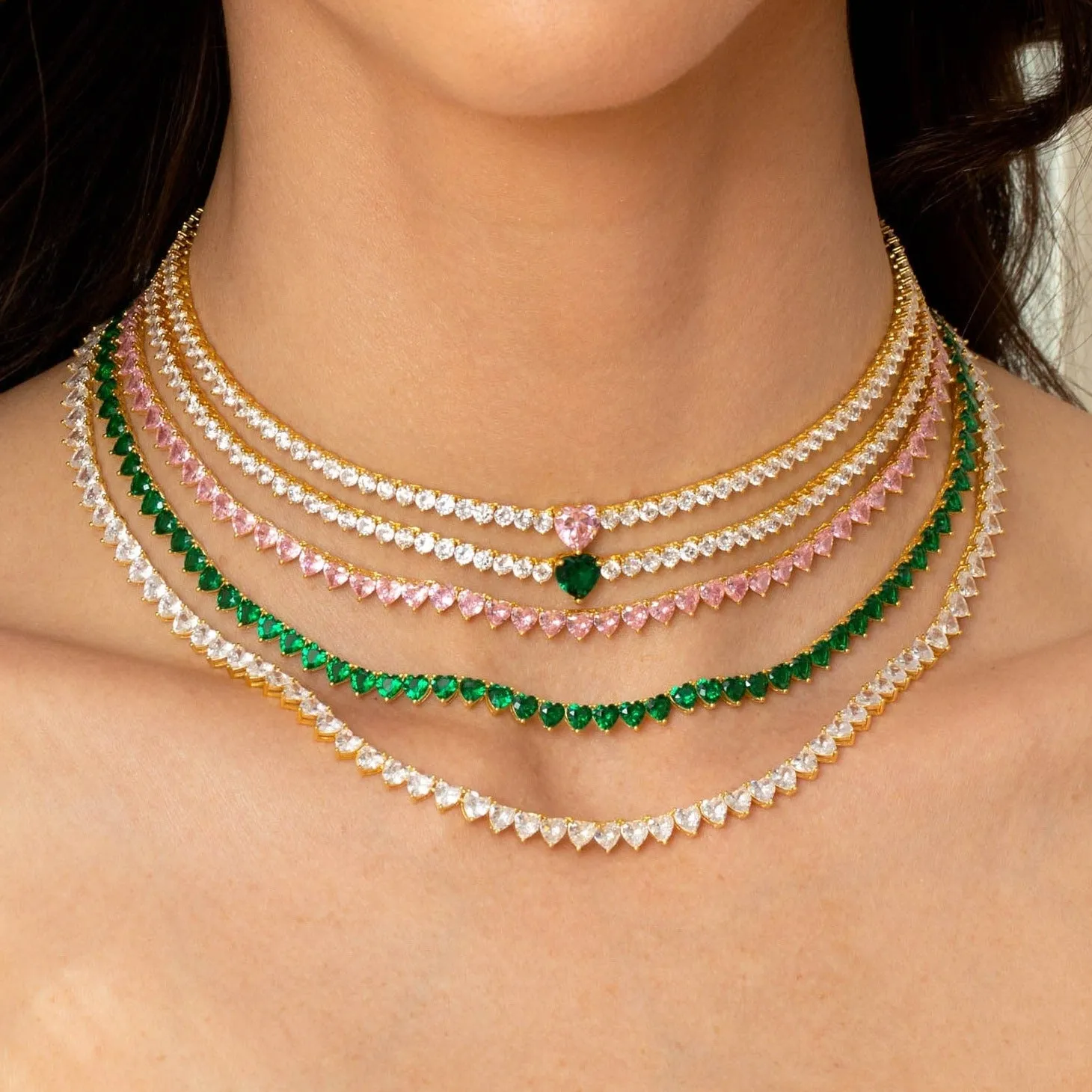 Colored Heart Tennis Necklace sold by Adina Eden's product image thumbnail 3