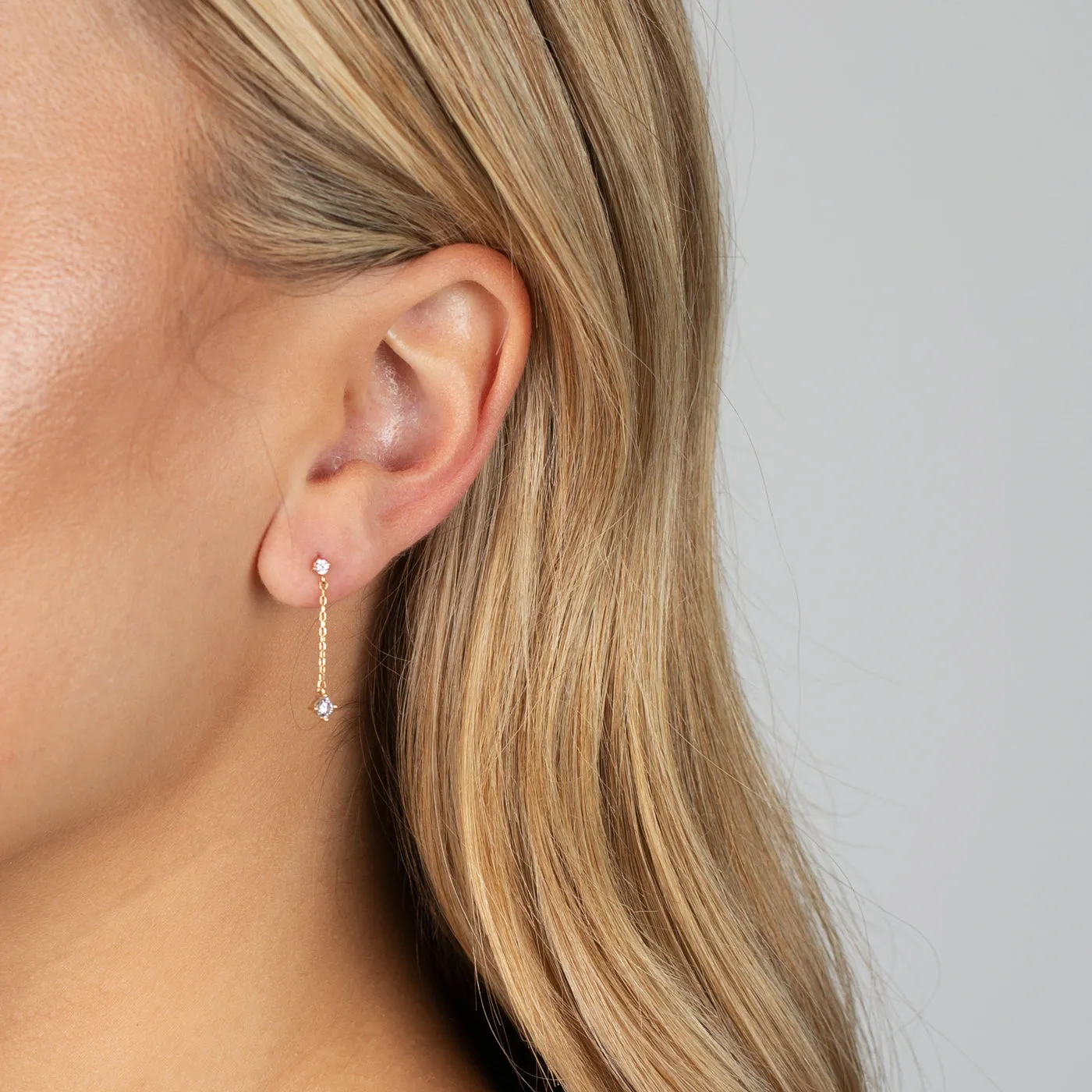 Tiny Solitaire Chain Drop Stud Earring 14K sold by Adina Eden's product image thumbnail 2