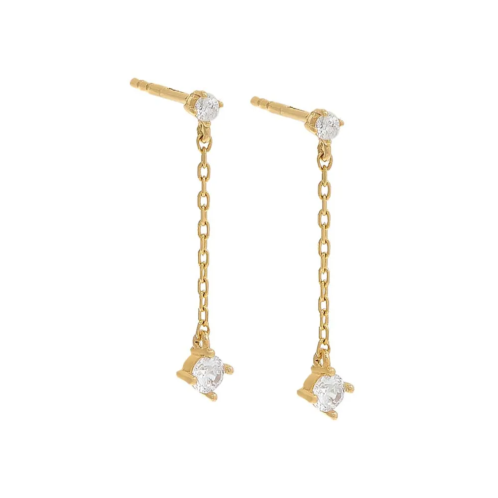 Tiny Solitaire Chain Drop Stud Earring 14K sold by Adina Eden's