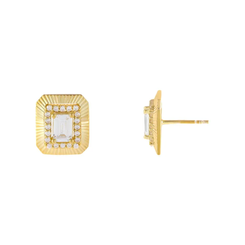 CZ Illusion Baguette Ridged Stud Earring sold by Adina Eden's