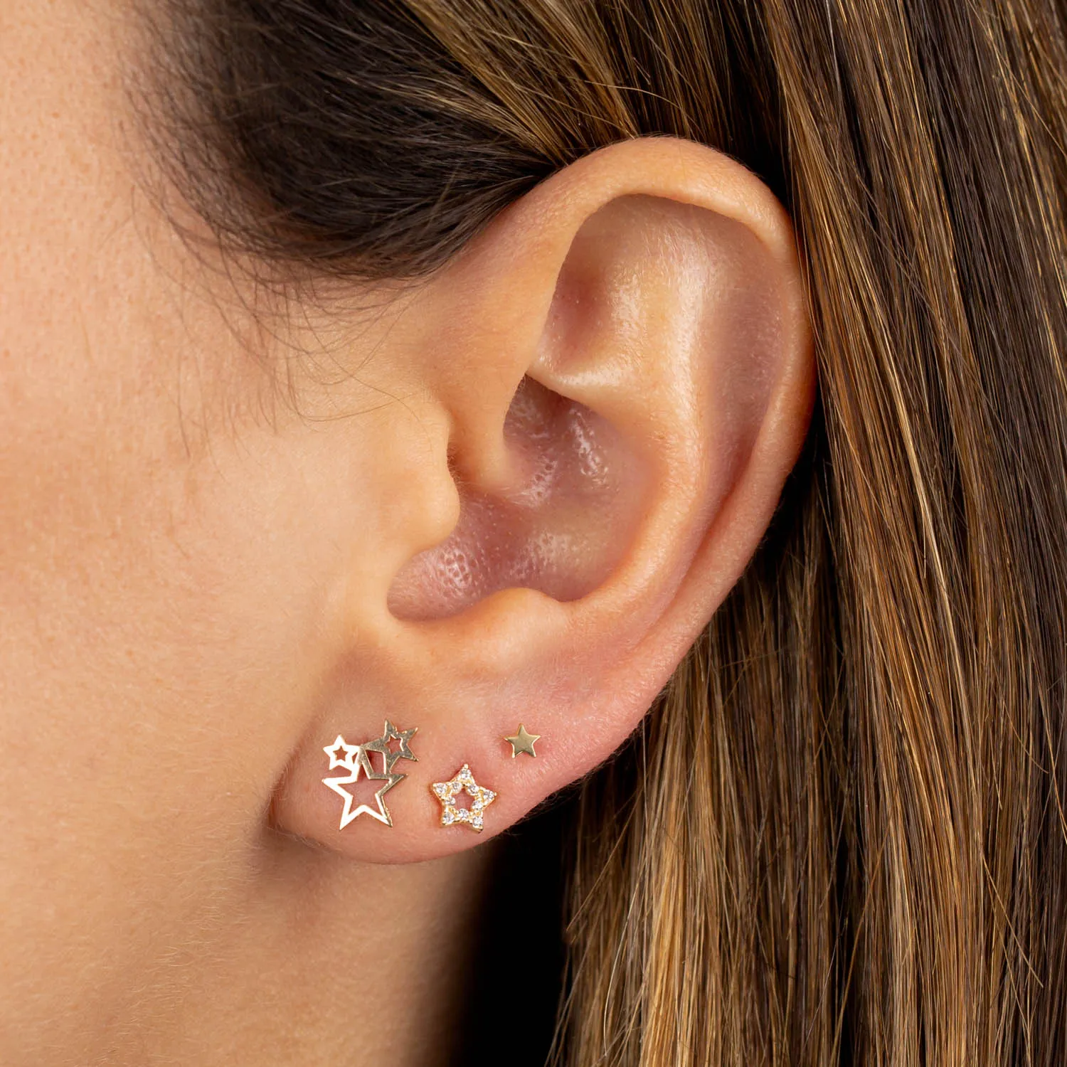 Solid Cutout Trio Star Stud Earring 14K sold by Adina Eden's product image thumbnail 2