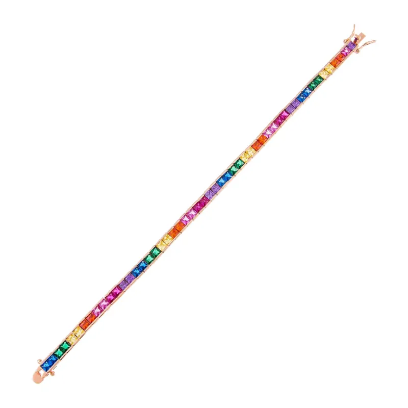 Rainbow Princess Cut Tennis Bracelet sold by Adina Eden's