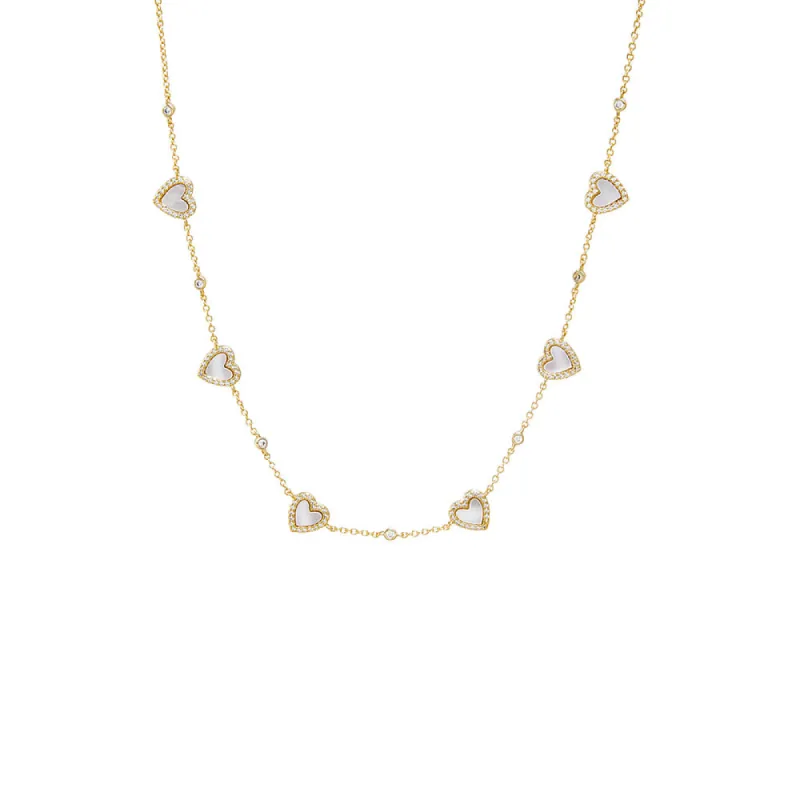 Pave Outlined Colored Stone Multi Heart Necklace sold by Adina Eden's