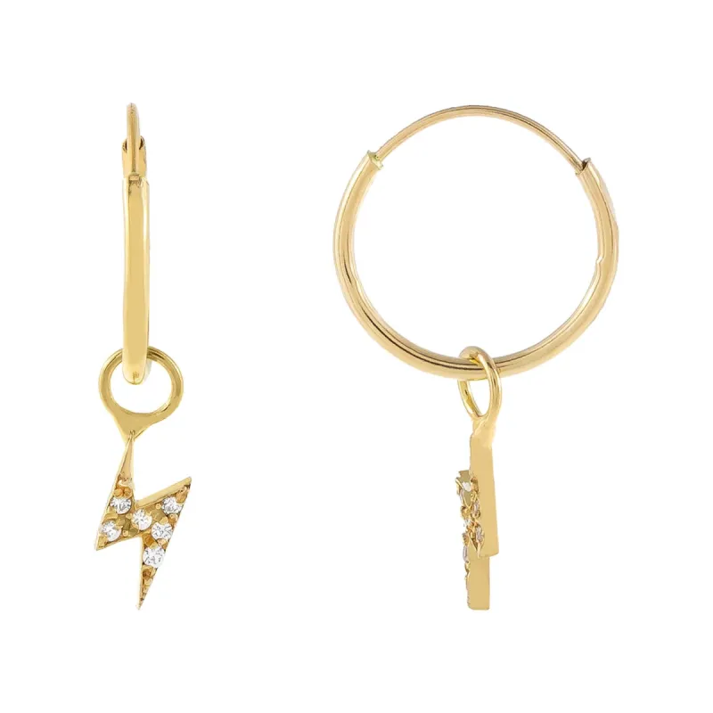 CZ Mini Lightning Bolt Hoop Earring 14K sold by Adina Eden's