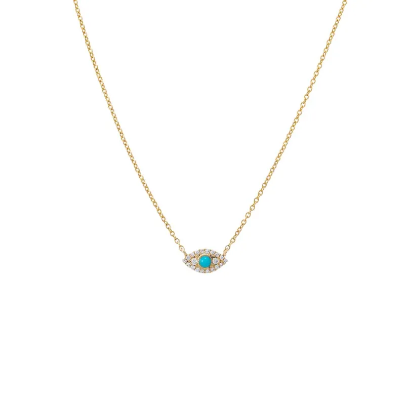 Diamond Pave X Turquoise Evil Eye Necklace 14K sold by Adina Eden's