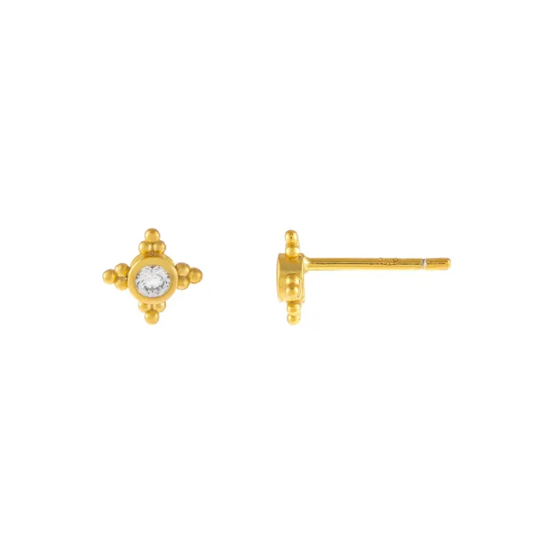 CZ Bezel X Beaded Stud Earring sold by Adina Eden's