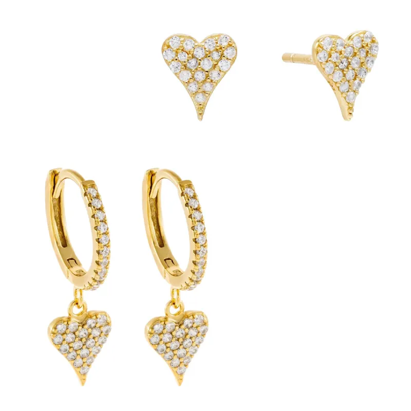 Pavé Heart Earring Combo Set sold by Adina Eden's