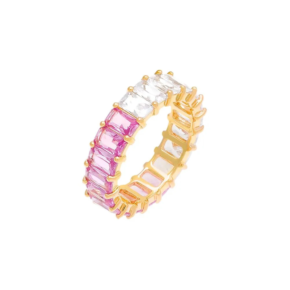 Sapphire Pink X CZ Baguette Eternity Ring sold by Adina Eden's