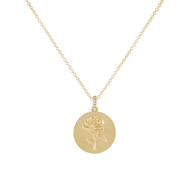Diamond Rose Coin Necklace 14K sold by Adina Eden's