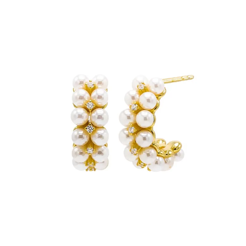 Pearl X CZ Double Row Open Hoop Earring sold by Adina Eden's