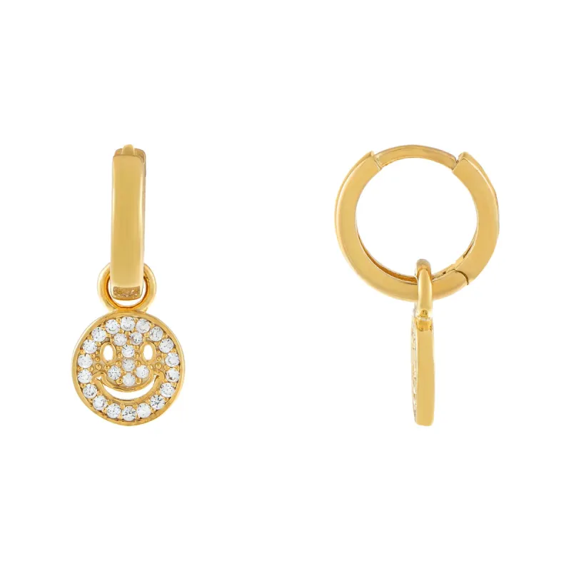 Pavé Smiley Face Huggie Earring sold by Adina Eden's