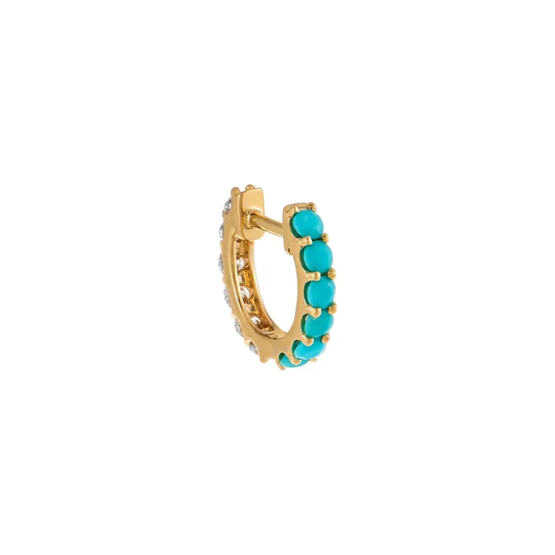 Diamond X Turquoise Wide Huggie Earring 14K sold by Adina Eden's