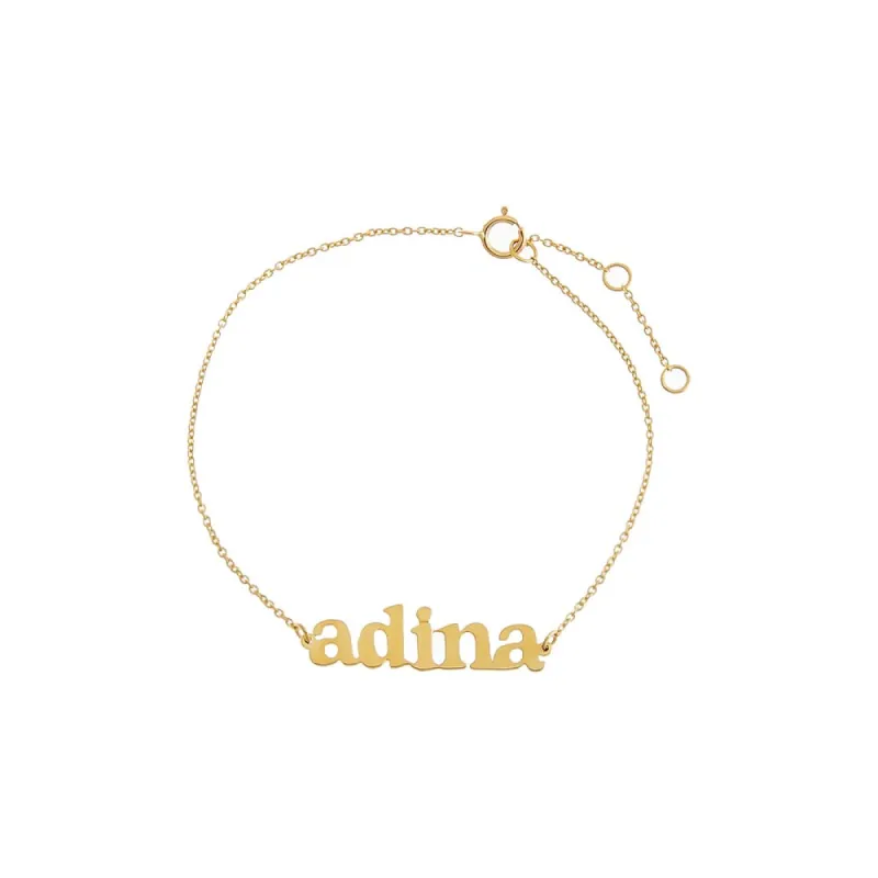 Solid Mini Lowercase Nameplate Bracelet 14K sold by Adina Eden's
