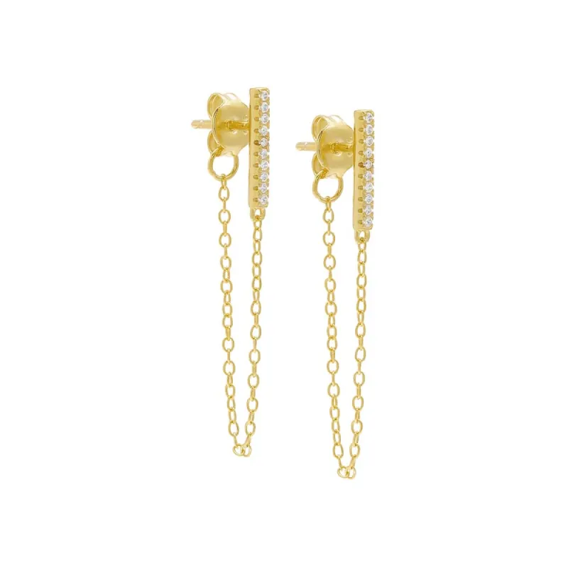 Pavé Bar Front Back Chain Stud Earring sold by Adina Eden's