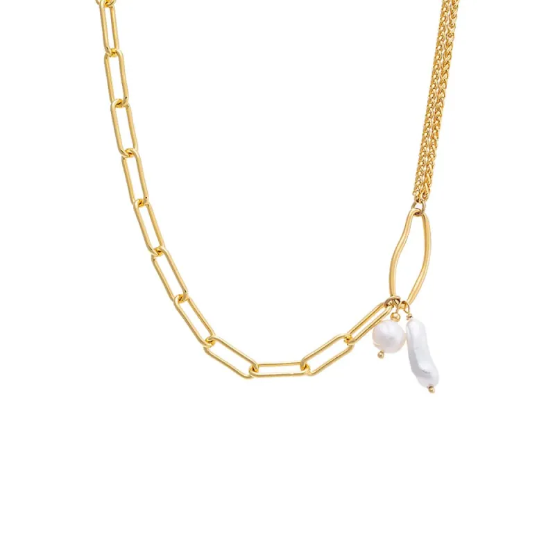 Dangling Pearl Mixed Chain Toggle Necklace sold by Adina Eden's