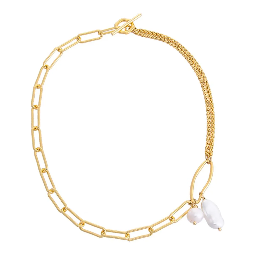 Dangling Pearl Mixed Chain Toggle Necklace sold by Adina Eden's product image thumbnail 3