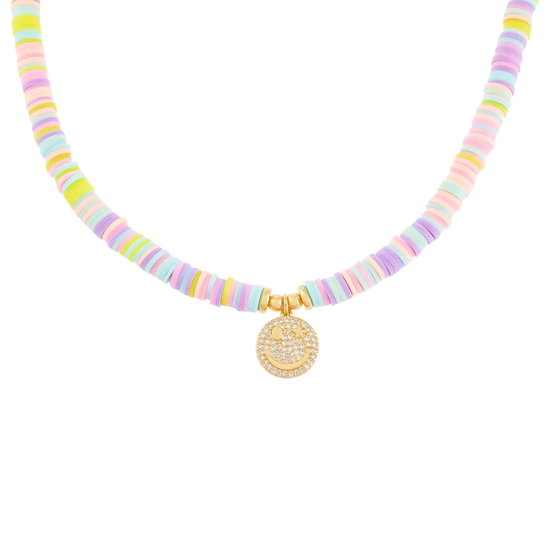 CZ Smiley Face Pastel Bead Necklace sold by Adina Eden's