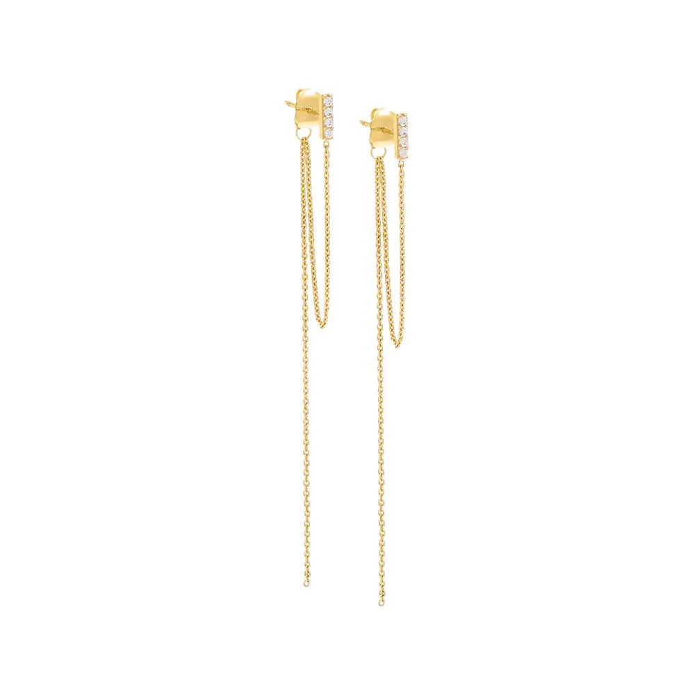 Pave Bar Double Chain Drop Stud Earring 14K sold by Adina Eden's