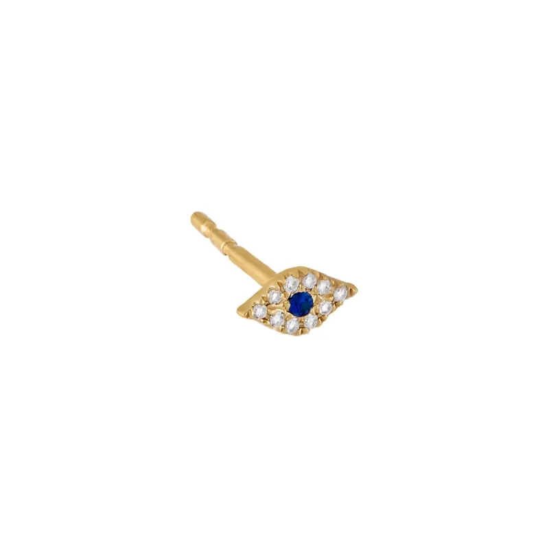 Diamond Mini Sapphire Evil Eye Stud Earring 14K sold by Adina Eden's