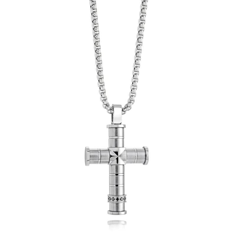 Steel Brushed Polished Black CZ Cross Necklace sold by Adina Eden's