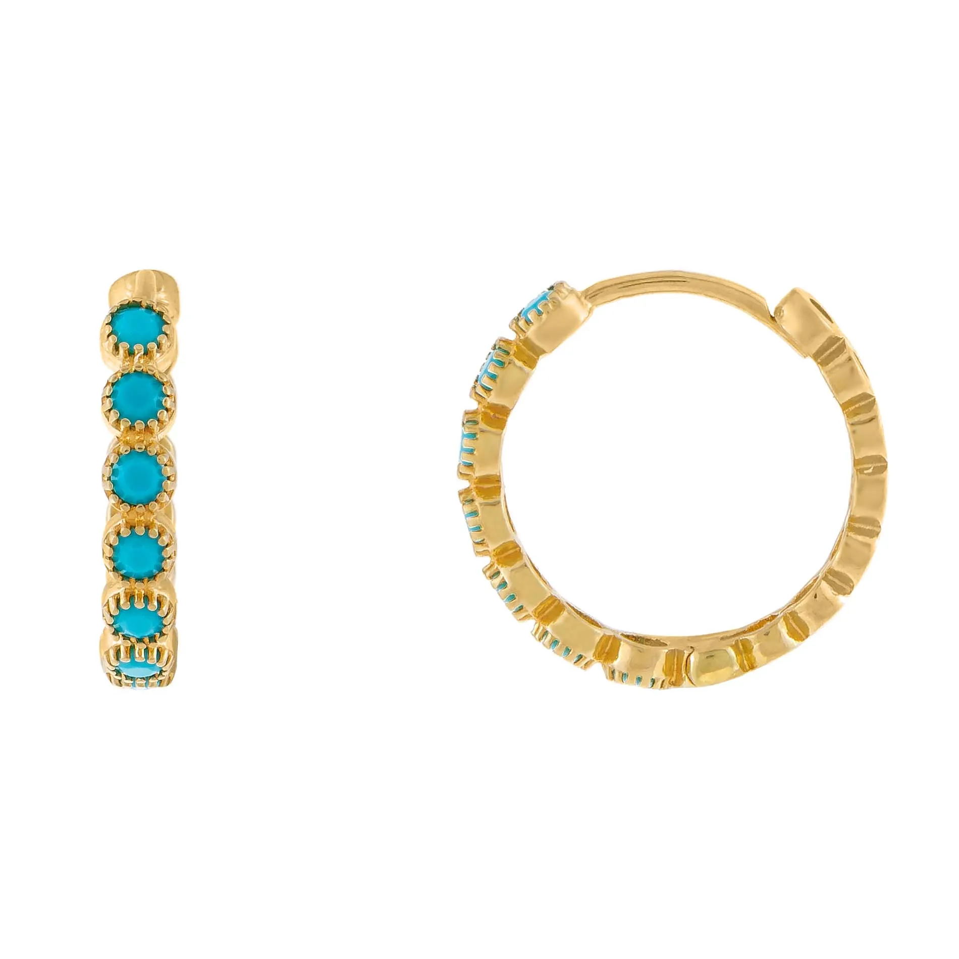 Turquoise Bezel Huggie Earring 14K sold by Adina Eden's