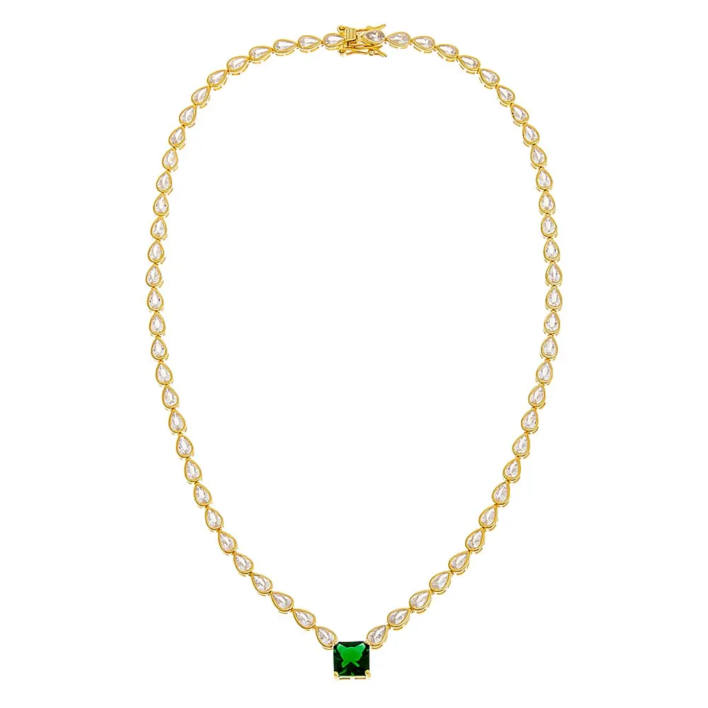 Square Emerald X Teardrop Bezel Tennis Necklace sold by Adina Eden's product image thumbnail 3