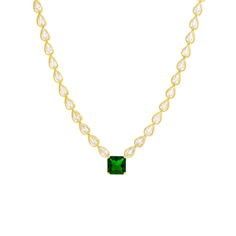 Square Emerald X Teardrop Bezel Tennis Necklace sold by Adina Eden's