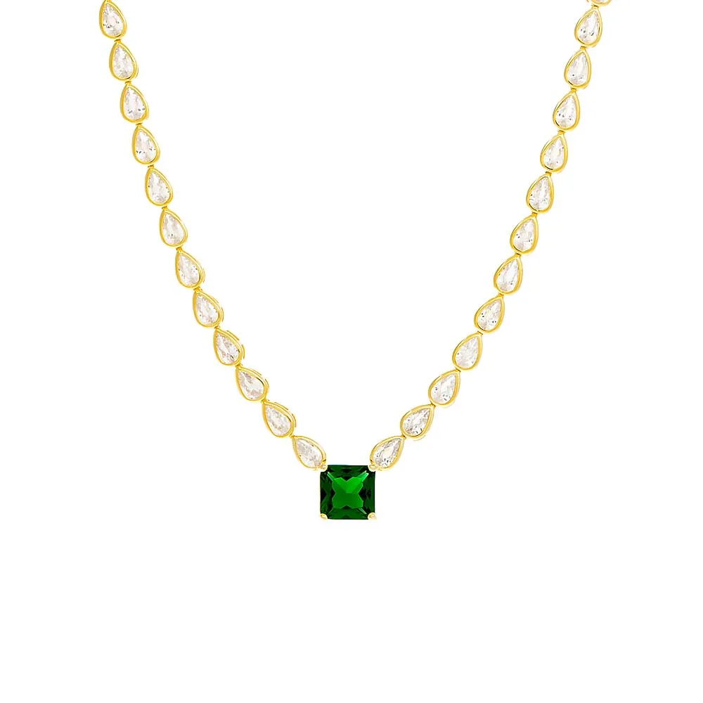 Square Emerald X Teardrop Bezel Tennis Necklace sold by Adina Eden's