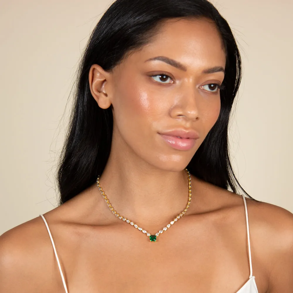 Square Emerald X Teardrop Bezel Tennis Necklace sold by Adina Eden's product image thumbnail 2