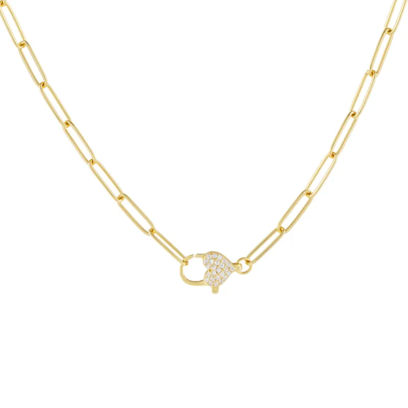 Pavé Heart Clasp Link Necklace sold by Adina Eden's