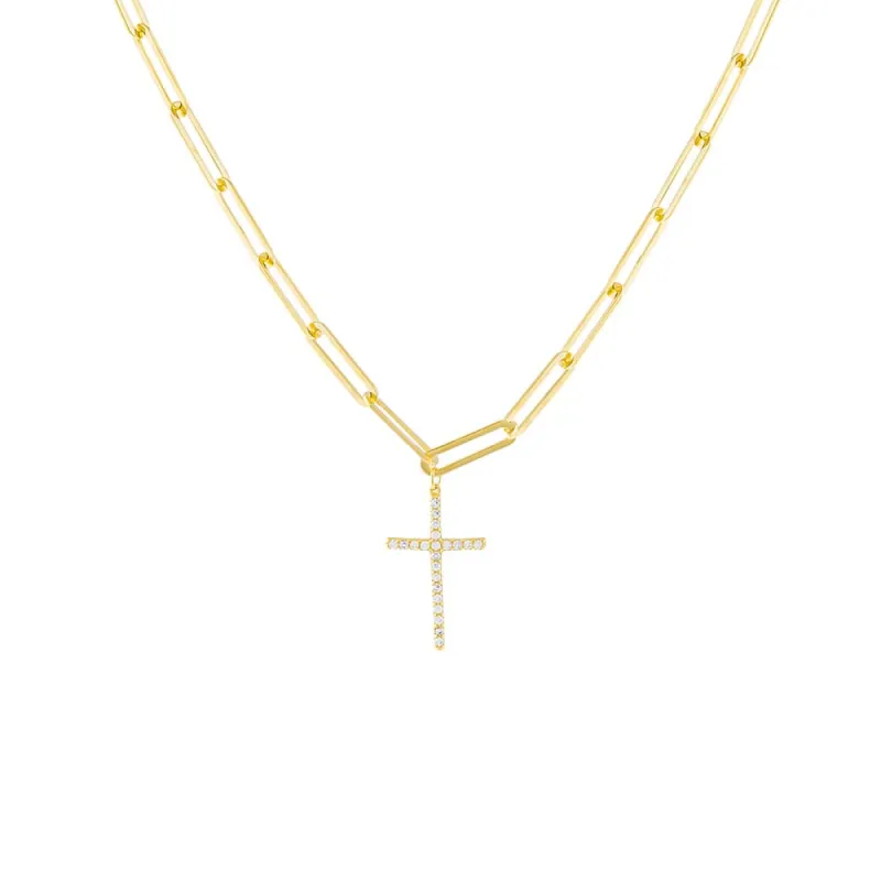 Pavé Cross Paperclip Necklace sold by Adina Eden's