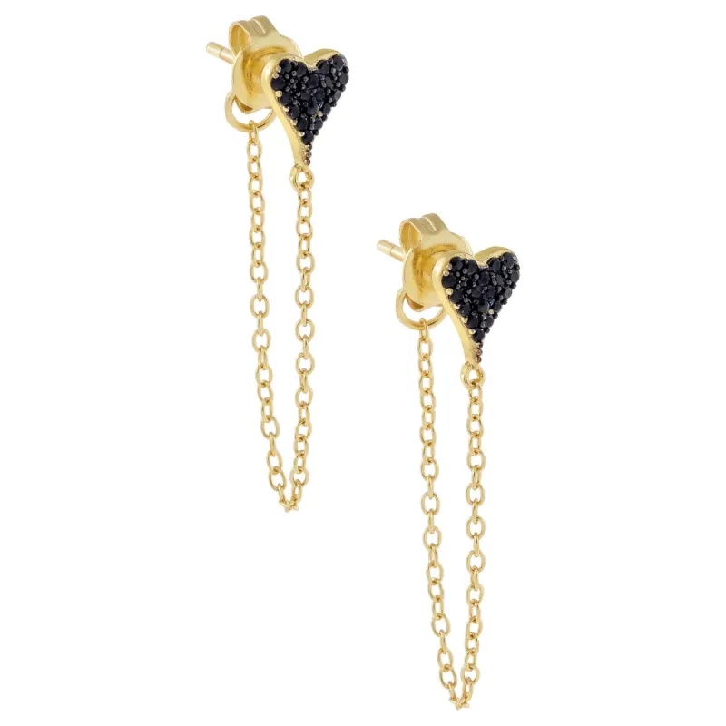 Onyx Mini Pavé Heart Chain Stud Earring sold by Adina Eden's